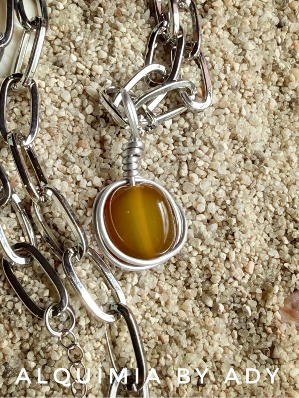 Silver Chain Necklace with Amber CARNELIAN Brown Pendant - Picture 4 of 4